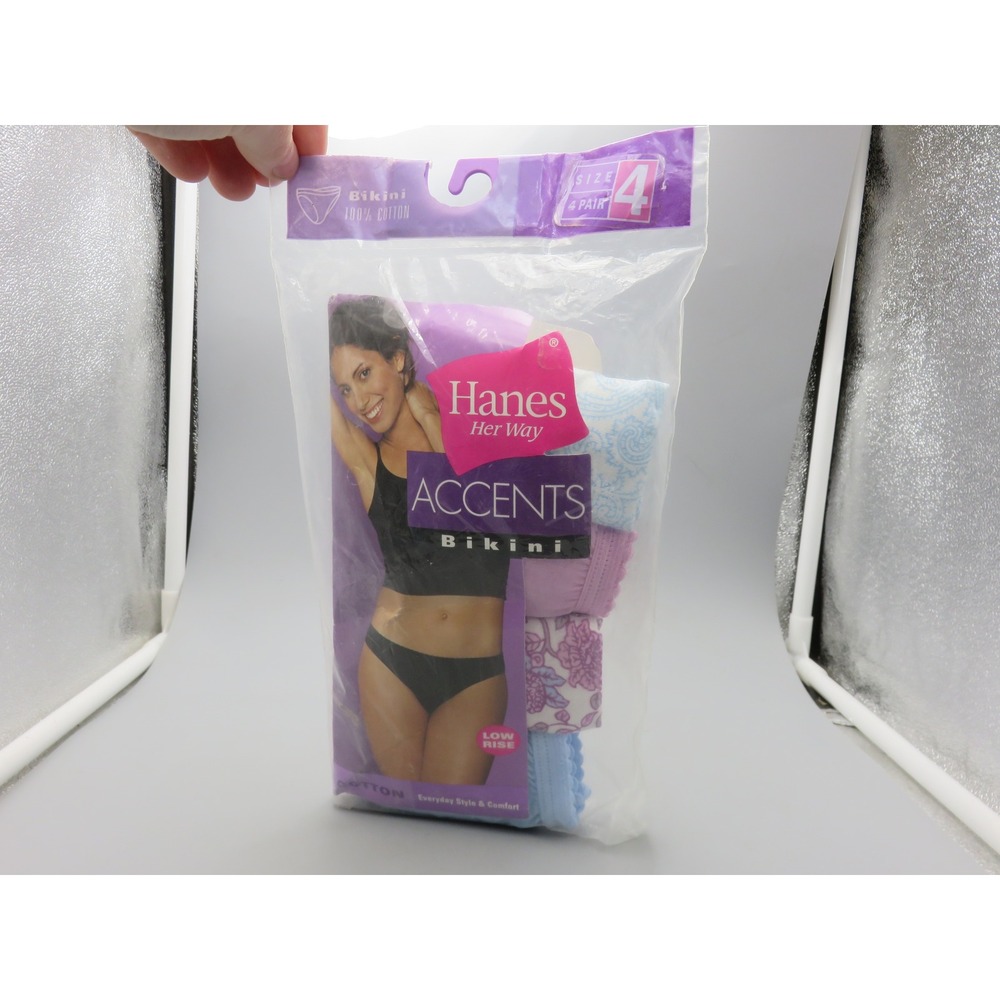 2003 Vintage Hanes Her Way Accents Bikini Panties 4 prs  Sz 4 P420BR 100% Cotton